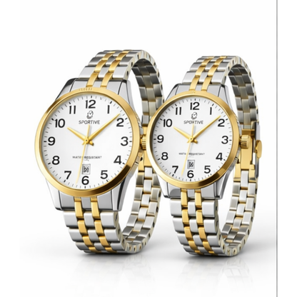 Faronni™ STYLE MARE Kadın Erkek Çift Saatleri - Gold Gümüş Beyaz Ekran Çift Saati