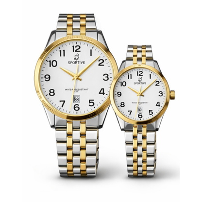 Faronni™ STYLE MARE Kadın Erkek Çift Saatleri - Gold Gümüş Beyaz Ekran Çift Saati